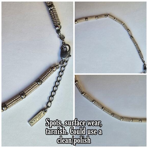 Napier Jewelry Lot 2 Necklaces 1 Pair Earrings Silver Blue Green Metal Beaded - Picture 8 of 12